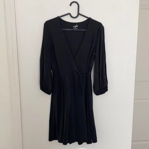 Blue grey long sleeve wrap dress